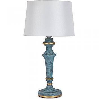 Lámpara de Mesa Cerámica Azul y Dorada con Tulipa Beige 28x49 cm