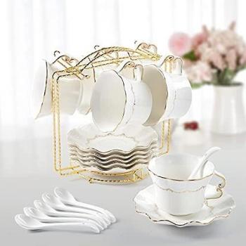 DUJUST Juego de 6 tazas y platillos de té