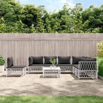 vidaXL 8-Piece White Steel Garden Lounge Set with Cushions