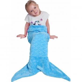 softan Manta de Cola de Sirena para niños, Tela de Franela Suave, Saco de Dormir para Todas Las Temporadas,43x99cm,Azul