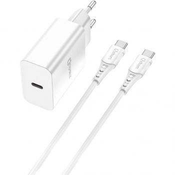 Qcharx International - Kit Cargador Chronos 3A 20W con Puerto PD y Cable Tipo-C a Tipo-C Blanco