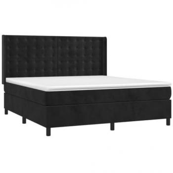 Cama Box Spring con Colchón y LED en Terciopelo Negro 160x200 cm