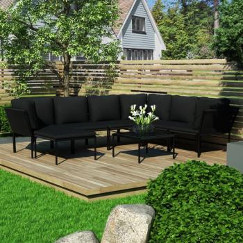 8-Piece Black PVC Garden Lounge Set with Cushions