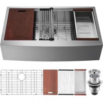 VEVOR 33-Inch Farmhouse Kitchen Sink, 304 Stainless Steel Drop-In Single Bowl with Quick Drainage and Accessories