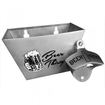 barware Gear: Bundle - 2 Artículos: montado en la pared cerveza Treinta Abridor de botellas con tapa de acero inoxidable a juego Catcher. Ambos son y duradera moderna con el diseño clásico.