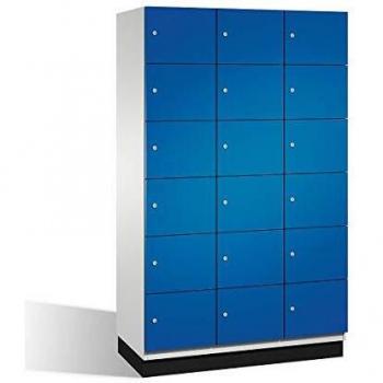 Armario de Compartimentos Bajo Llave Cambio C+P - 6 Taquillas, 3 Departamentos, Acero Galvanizado, Color Gris Claro y Azul Enzian, Medidas: 1200 mm