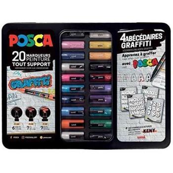 POSCA - Maletín de Grafiti, con 20 rotuladores, de punta surtida, Colores clásicos