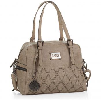 Lois - 93931 Bolso Mujer Bowling Bandolera Ajustable Doble asa con Cremallera. Bolsillos Exteriores con Cremallera. con Llavero. Piel sintética Polipiel, Color Arena