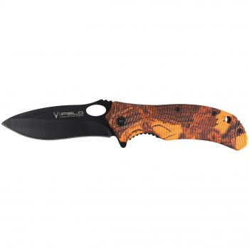 iFIELD Navaja Deportiva asistida Basic EL29032, Mango de Aluminio Color Naranja con impresión 3D, Hoja Negra de 9,5cm, Clip portacinturón, Herramienta de Camping para Pesca, Caza, Actividad Deportiva
