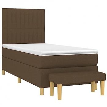 Cama box spring con colchón viscoelástico de espuma, protector, muelles ensacados, adaptable, acolchado reversible, tela marrón oscuro 90x190 cm