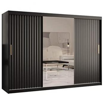 Armario Hartford 339 Negro con Puertas Correderas, 250 x 200 x 62 cm, 9 Estantes