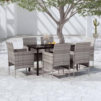 7-Piece Grey and Black Garden Dining Set with Cushions