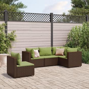 5-Piece Brown Poly Rattan Garden Lounge Set with Cushions