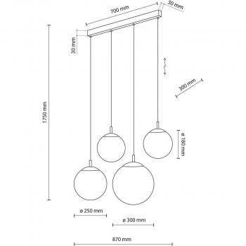Lámpara colgante Esme, vidrio opalino, 4 luces, diseño lineal