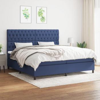 Cama box spring de muelles con colchón azul 200x200 cm en tela