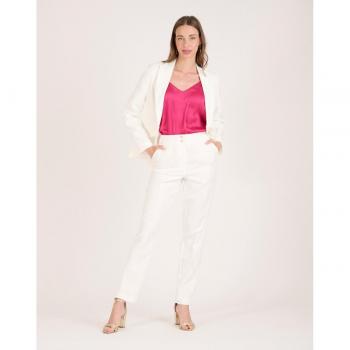 Naf Naf Pantalón de vestir de mujer de tiro alto con 2 botones color ecru