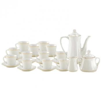JUEGO DE CAFÉ PORCELANA VERSALLES 27 PIEZAS CON FILO DORADO CON GRAN ELEGANCIA Y TOQUE DE DISTINCIÓN