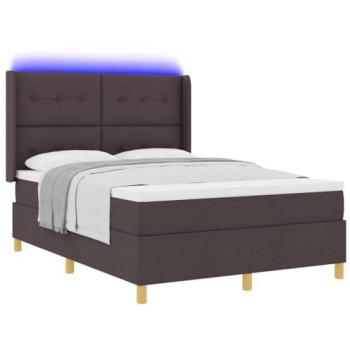 Cama tipo Box Spring con colchón y tiras LED marrón 140 x 200 cm tela