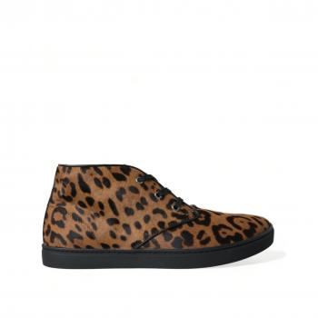 Dolce & Gabbana Brown Leopard Pony Hair Leather Sneakers - EU43/US10