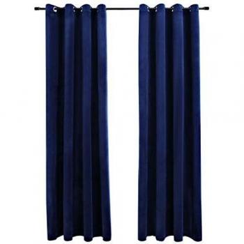vidaXL Cortinas Opacas y Anillas, 2 Unidades, Terciopelo Azul Oscuro, 140 x 245 cm