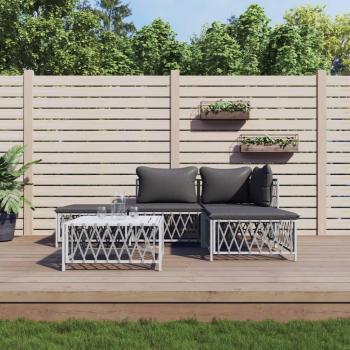 5-Piece White Steel Garden Lounge Set with Cushions