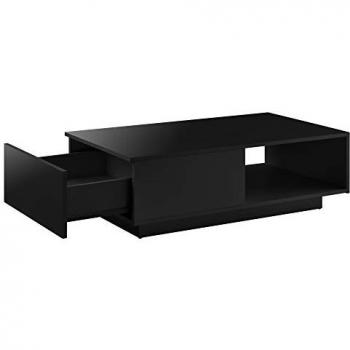 Mesa de Centro Biskra Aglomerado 95 x 55 x 31 cm con Cajón y Estante en Color Negro Brillante
