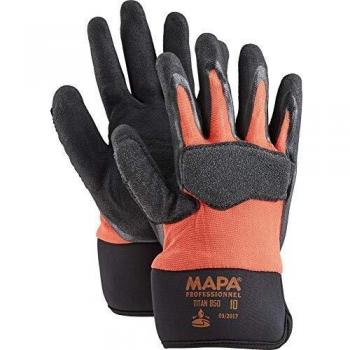 Guantes de Protección Titan 850 - Talla 9, Refuerzo en áreas Específicas, color negro-naranja, material poliamida recubierto de nitrilo