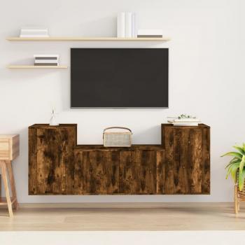 Set de muebles de TV 3 piezas madera contrachapada roble ahumado marrón