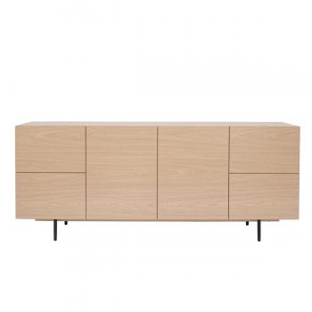 Aparador de diseño en roble claro y metal negro con 2 puertas y 4 cajones, 180 cm ALASKA