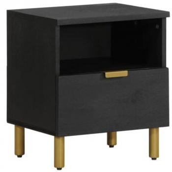 Mesita de noche madera maciza de ingeniería negra 40x33x46 cm
