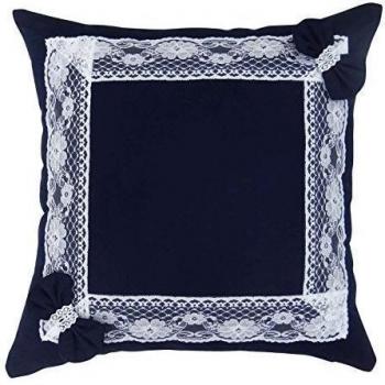 S4Sassy Decorativo Navy Blue Square algodón Cojín del cordón Funda de Almohada del sofá Tire 18 x 18