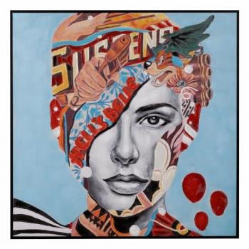 Set de 2 Cuadros Lienzo Hoja de Bambú y Cuadro Pintura Azul Mujer 100x100 cm, Arte de Pared para Decoración Interior Sin Marco