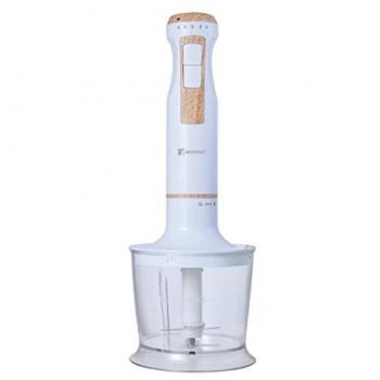 Batidora de mano Bergner Naturally 800 W, velocidad regulable, cuchillas de acero inoxidable, incluye trituradora de 500 ml y cuenco de 700 ml, color blanco