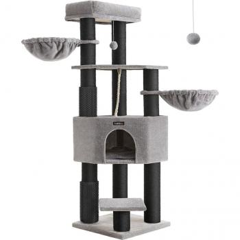 Árbol para Gatos Grande con Almohadillas Autocalentables, Torre Estable, Cueva, Cuerda de Sisal, Disponible en Gris y Negro o Blanco
