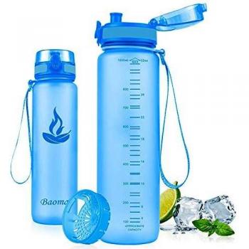 Baomay Botella de Agua Deportiva 1000ml, Adultos/Niños Bottle con Filtro, Bidon de Bebidas Plástico Tritan, para Gimnasio, Ciclismo, Trekking | Sin-BPA & Impermeable & Reutilizable