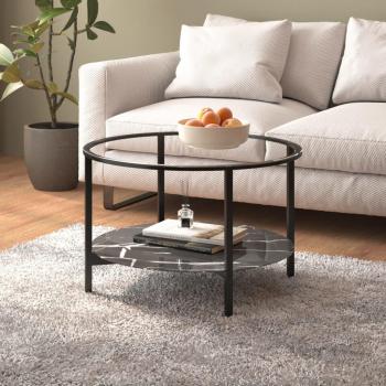 Mesa baja de centro de 70 cm en vidrio templado negro y mármol negro