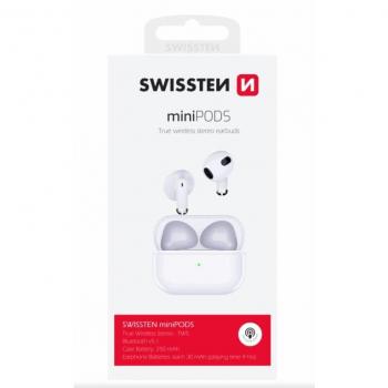 Auriculares Bluetooth TWS Swissten Minipods Blancos con Control Táctil y Micrófono