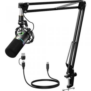 Micrófono Dinámico Maono PD200XS USB/XLR con Iluminación RGB y Brazo Soporte Telescópico