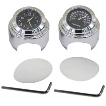 WINOMO 2 piezas 22 – 25 mm Manillar de la motocicleta dial reloj y termómetro para Yamaha Kawasaki Honda Suzuki Harley Davidson