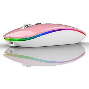 Ratón Inalámbrico Recargable, Ultra Delgado Receptor Nano Wireless Mouse 1600 dpi Ajustables Silencioso Mini Mouse Multicolor LED para Computadora Portátil, PC, Portátil, Computadora, Macbook