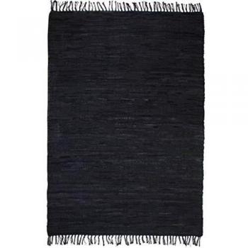 vidaXL Alfombra Tejida a Mano Chindi Cuero 160x230cm Negra Decoración Hogar