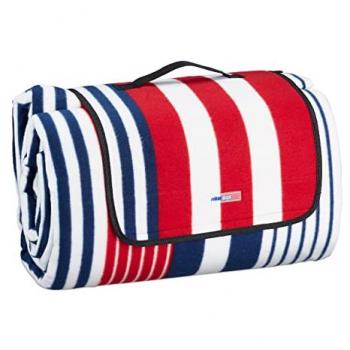 Manta Pícnic XXL Aislante e Impermeable 200 x 300 cm con Asa, Multicolor y Forro Polar a Rayas