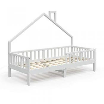 Cama en Forma de Casa Noemi, Blanco, 90x200 cm con Barrera Anticaídas