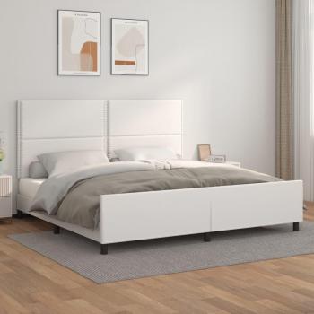 Estructura de cama con cabecero de cuero sintético blanco 200x200 cm