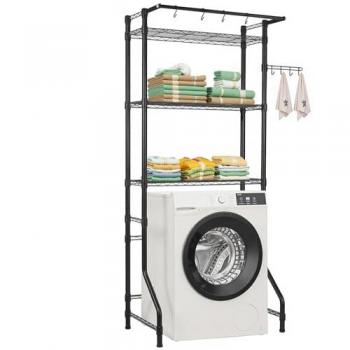 VEVOR 3-Tier Over Washer and Dryer Storage Shelf with Hanger Rod and Hooks, Adjustable Laundry Organization Rack - Black