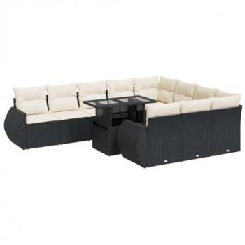 11-Piece Black Poly Rattan Garden Sofa Set with Cushions