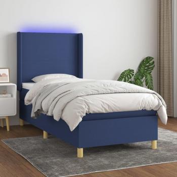 Cama blanda box spring con colchón y luces LED de tela azul 90x190 cm