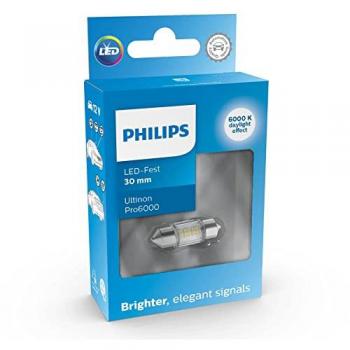 Philips Bombilla LED fest 30 mm Ultinon Pro6000, Iluminación de señalización e interior para automóvil, 1 unidad, 12 V, 6000 K