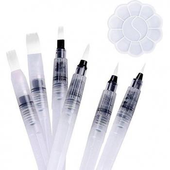 6 Piezas Pincel de Agua by DigHealth, Water Brush Recargable con Deposito de Agua Rellenable, Rotuladores Acuarelables con Paleta de Pintura de Mezcla, con Punta Fina y Piso, para Pintura Artistica
