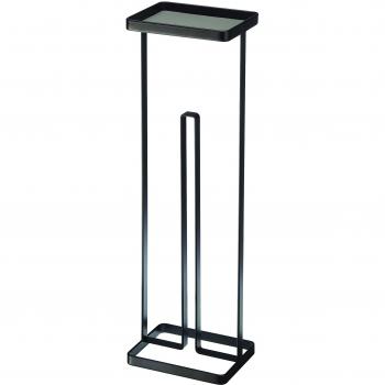 Soporte de papel higiénico con bandeja, 16x12x54 cm, metal negro